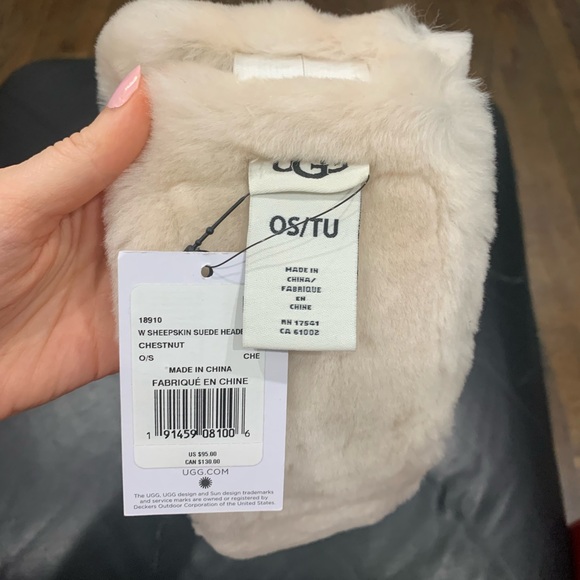 New Ugg Women’s Sheepskin Suede Headband Chestnut One Size - Picture 6 of 8